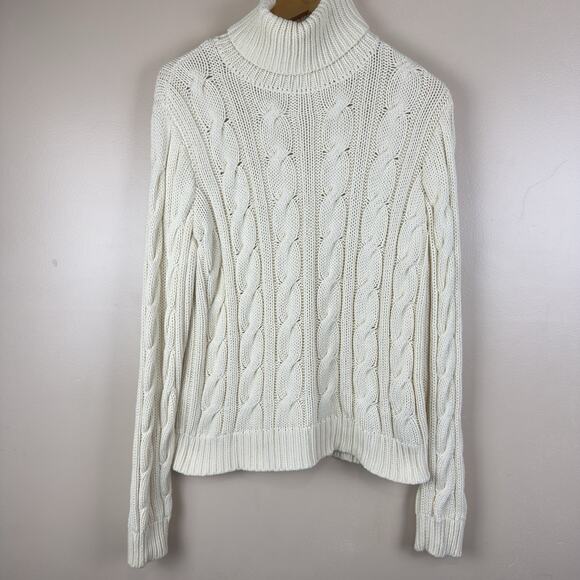 Lauren Ralph Lauren Women’s L Cable-Knit Turtleneck Sweater Preppy ,Ivy League - Picture 2 of 13